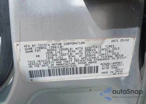 2002 Toyota Rav4 z USA, uszkodzony, nr VIN JTEGH20V920072361